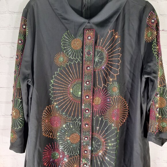 NEXX New York Life Size 48 Women's Black Rhinestone Dress Half Sleeve - Picture 4 of 16